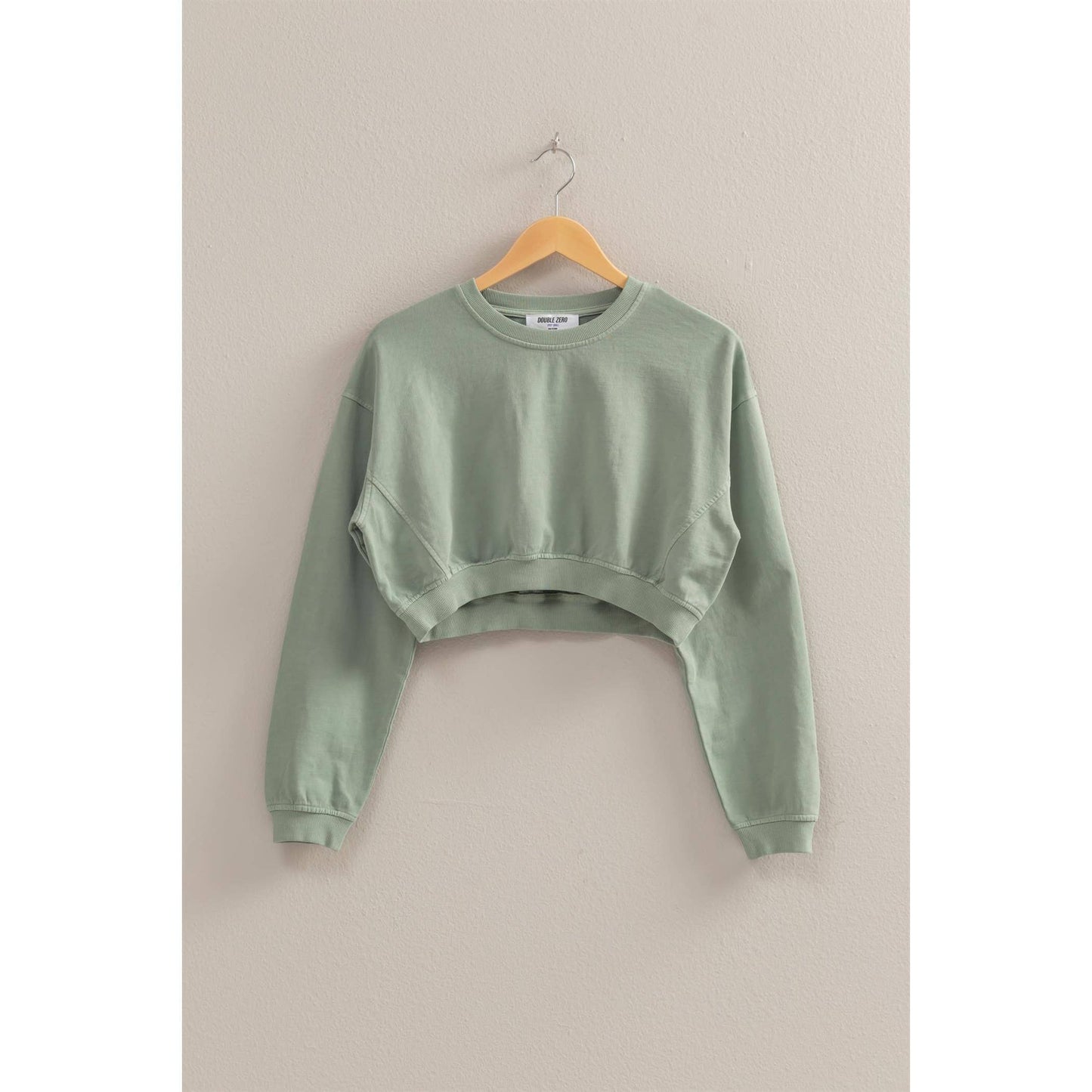 Crew Neck Long Sleeve Crop Sweatshirt: DUSTY INDIGO / S-M-L(2-2-2)