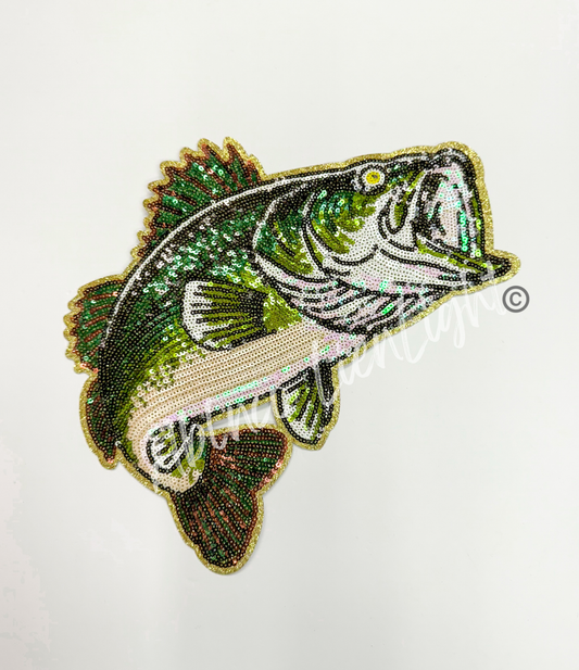 Big Bass Fish Fishing Sequins Iron On Patch