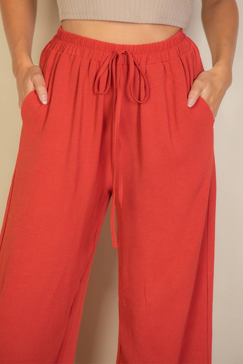 Drawstring waist wide leg minimalist pants: Black / S