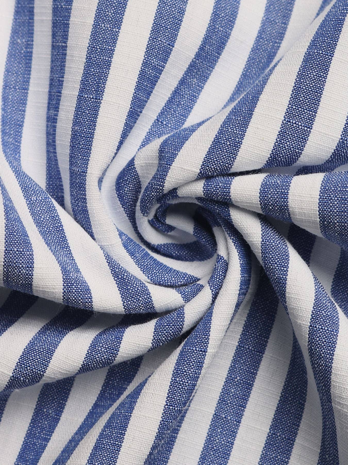 Striped Cutout Wide Leg Jumpsuit V Neck Summer Outfit: Blue / 50% Cotton + 50% Polyester / S