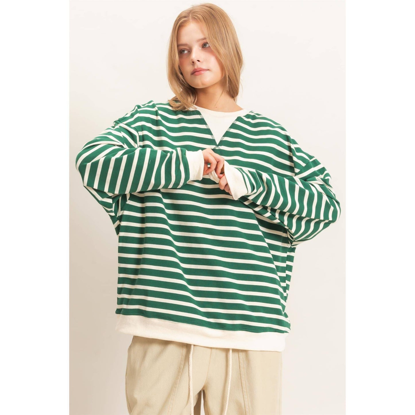 Striped Long Sleeve Pullover: BLACK/CREAM / S-M-L(2-2-2)