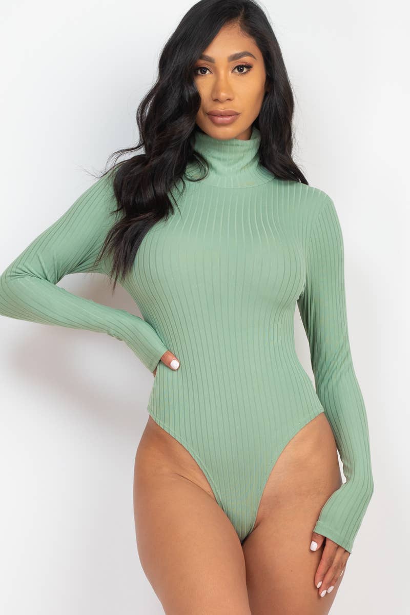 Turtle Neck Long Sleeve Bodysuit: Black / M
