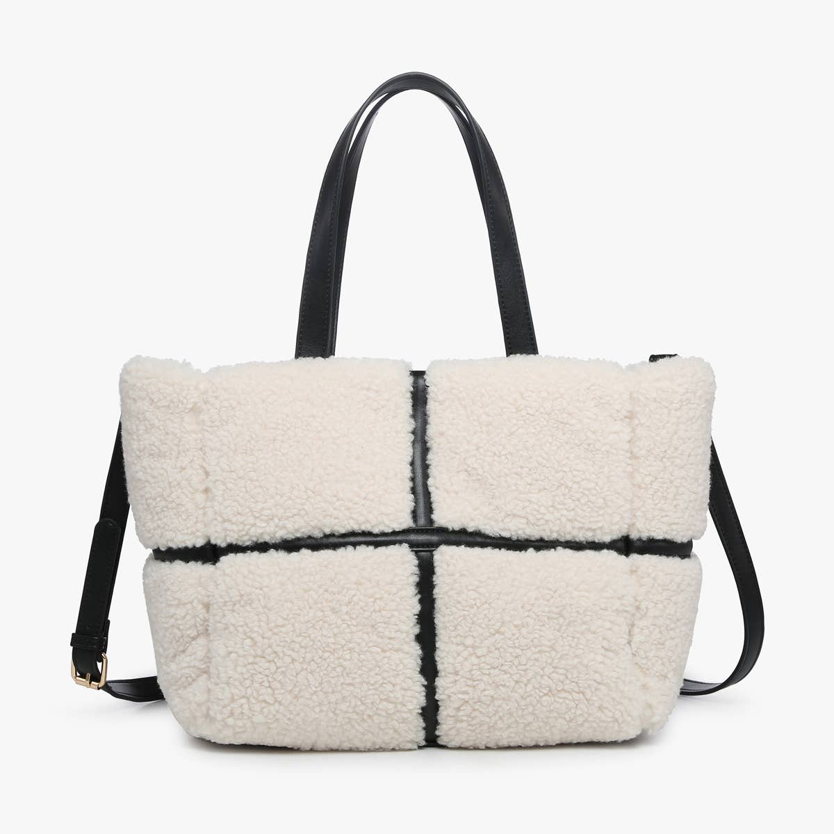 M2396 Marlene Sherpa Contrast Tote w/ Dual Handles: Brown