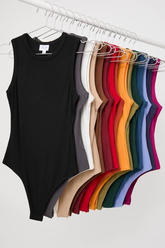 ROUND NECK SLEEVELESS BODYSUIT: LT PINK / M