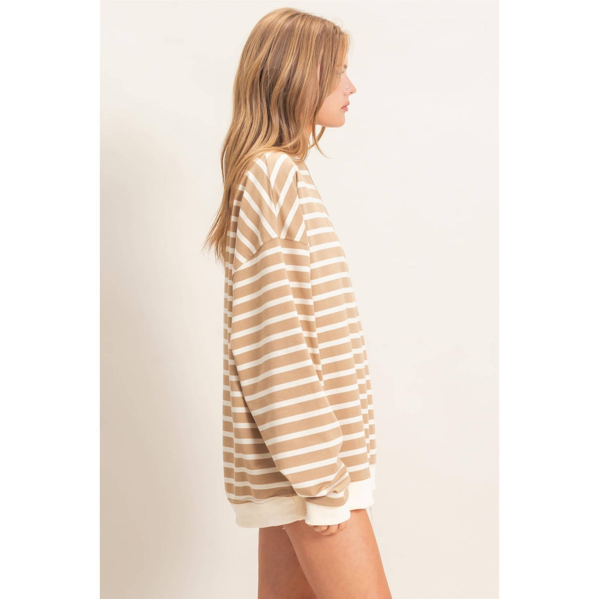 Striped Long Sleeve Pullover: BLACK/CREAM / S-M-L(2-2-2)