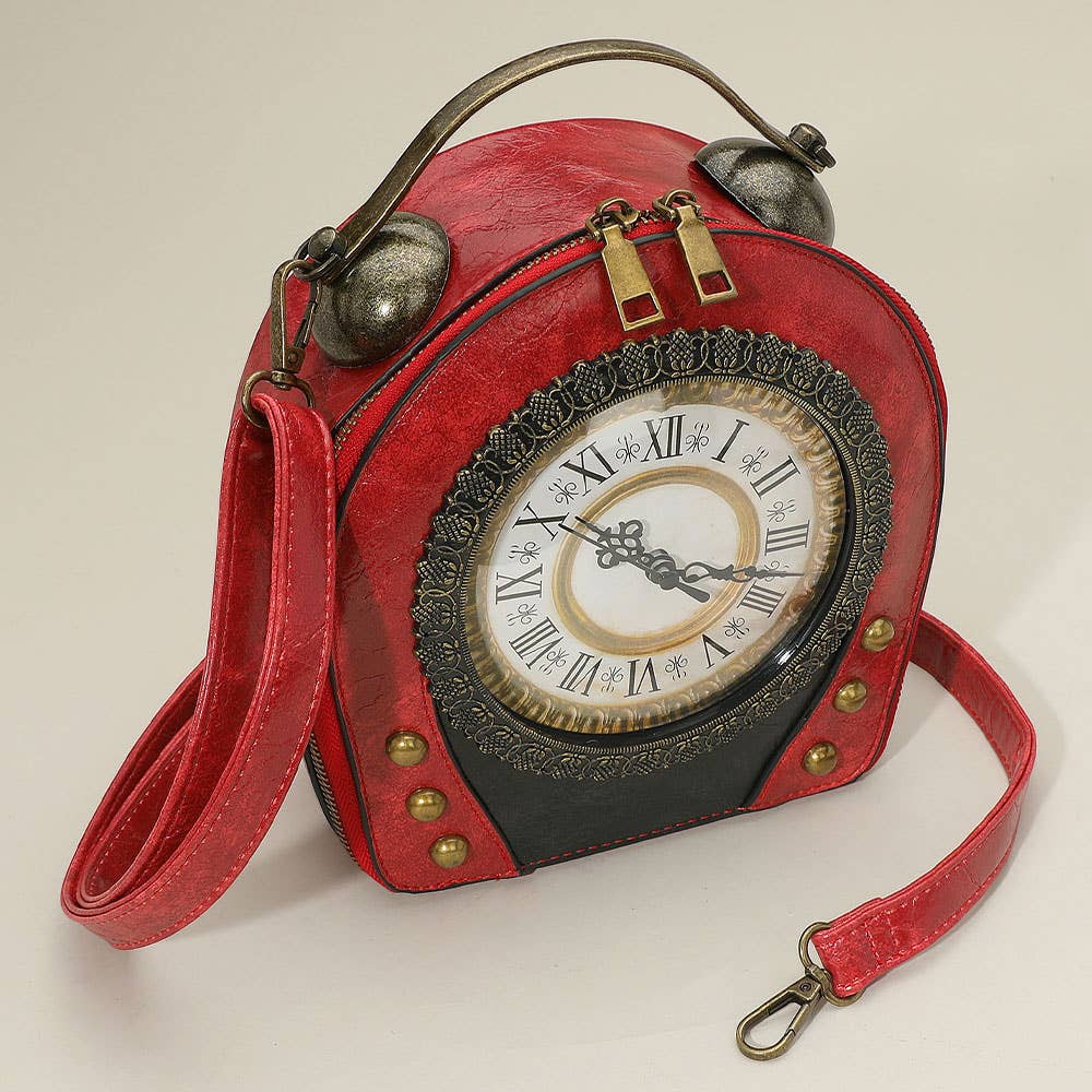 Real Working Vintage Clock Handbag / Crossbody Bag: Black