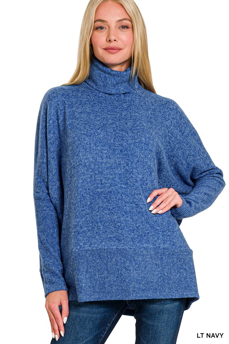 Brushed Melange Hacci Turtleneck Sweater: BLACK / 3-3 (S/M-L/XL)