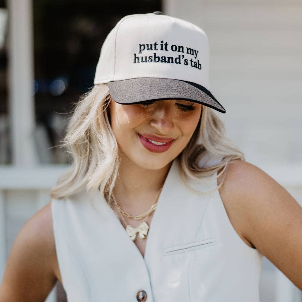 Put It On My Husband's Tab Two-Toned Vintage Hat: Black and Tan