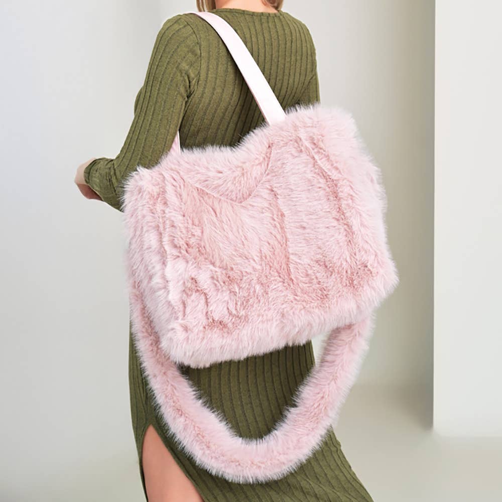 Fluffy Faux Fur Oversized Tote Bag / Handbag: Black