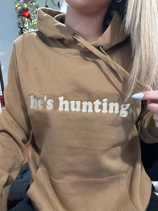 He's Hunting Hoodie Tan