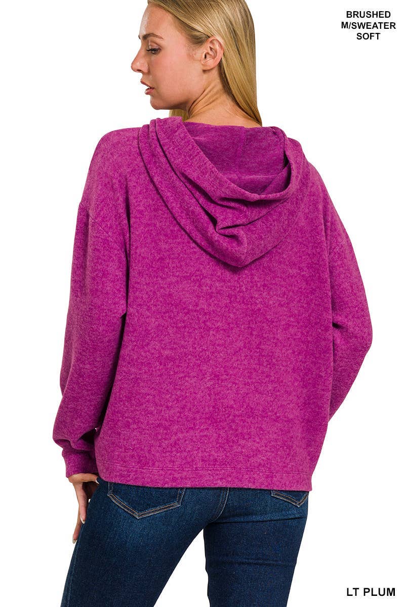 Hooded Brushed Melange Hacci Sweater: DK RED / 3-3 (S/M-L/XL)