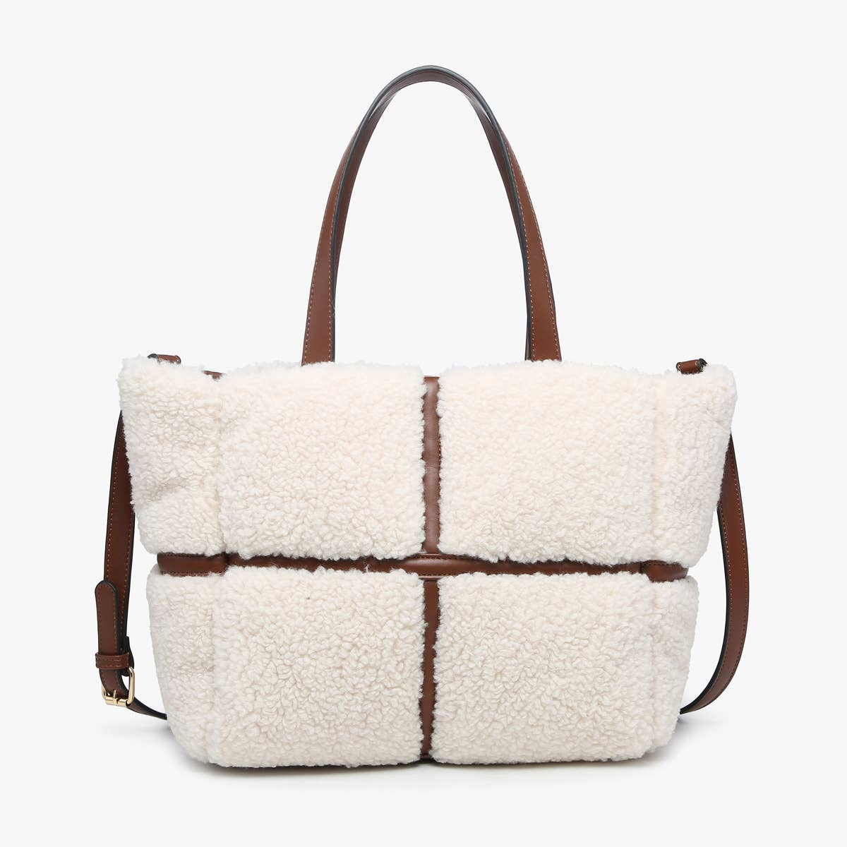 M2396 Marlene Sherpa Contrast Tote w/ Dual Handles: Brown