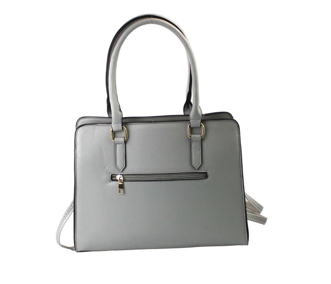 7867A - 2 in 1 PU Plaid Satchel with Wristlet: Black