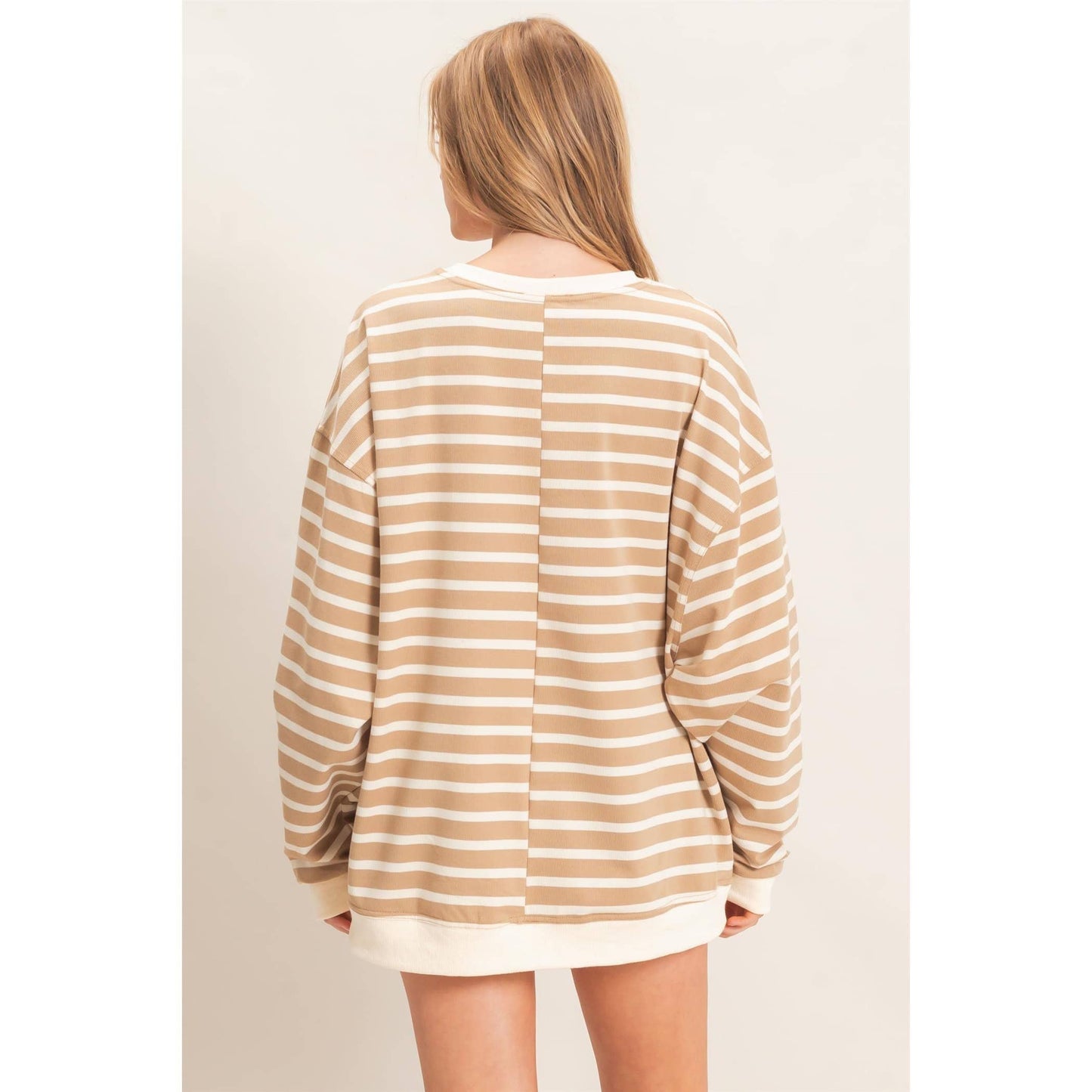 Striped Long Sleeve Pullover: BLACK/CREAM / S-M-L(2-2-2)