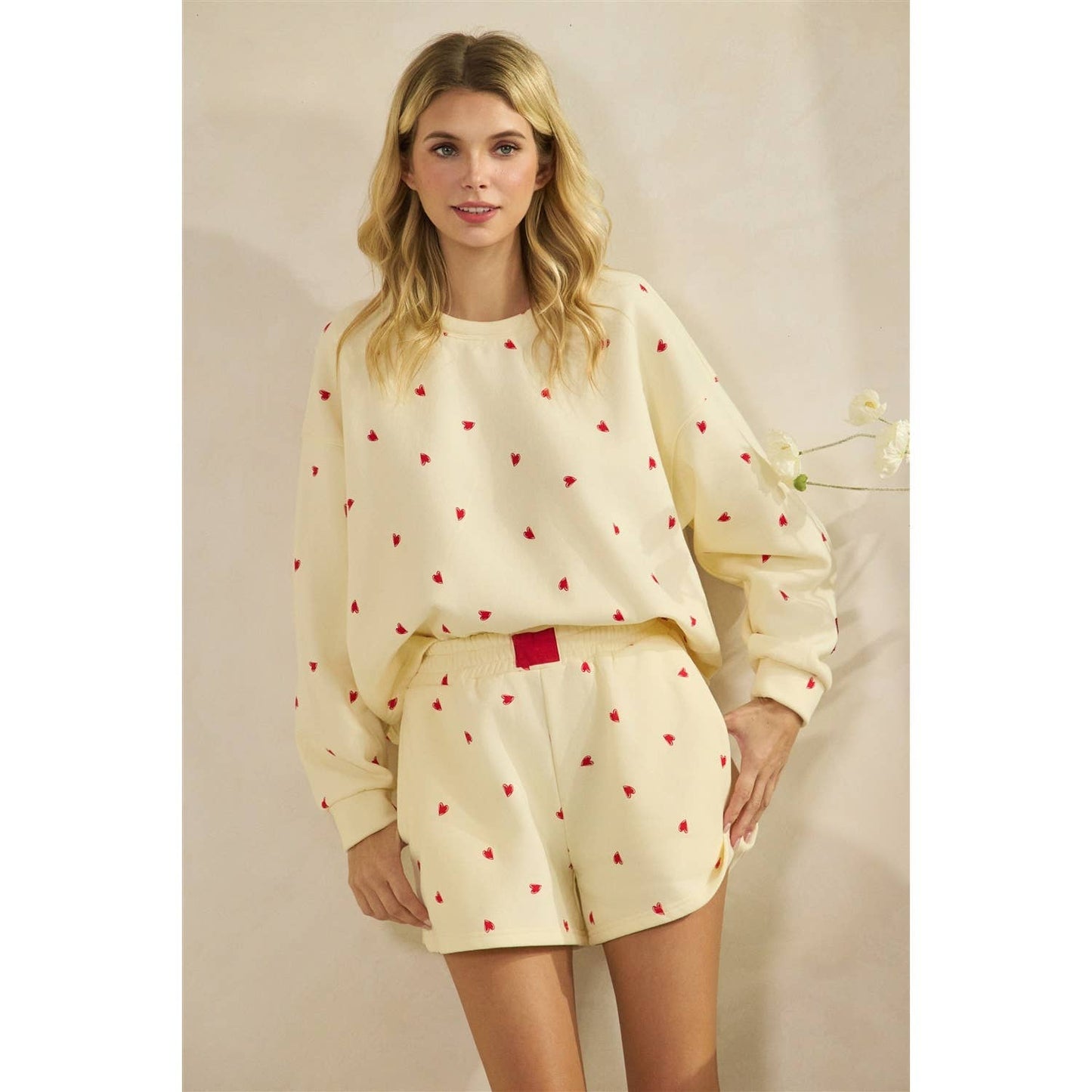 Printed Lounge Shorts: H. Grey/Red Heart / M