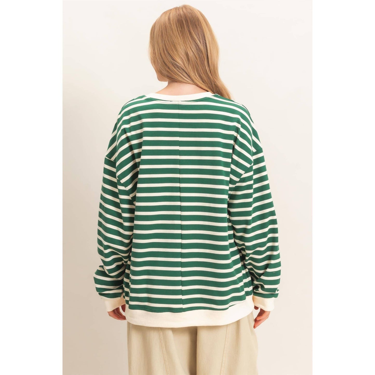 Striped Long Sleeve Pullover: GRAY/ECRU / S-M-L(2-2-2)