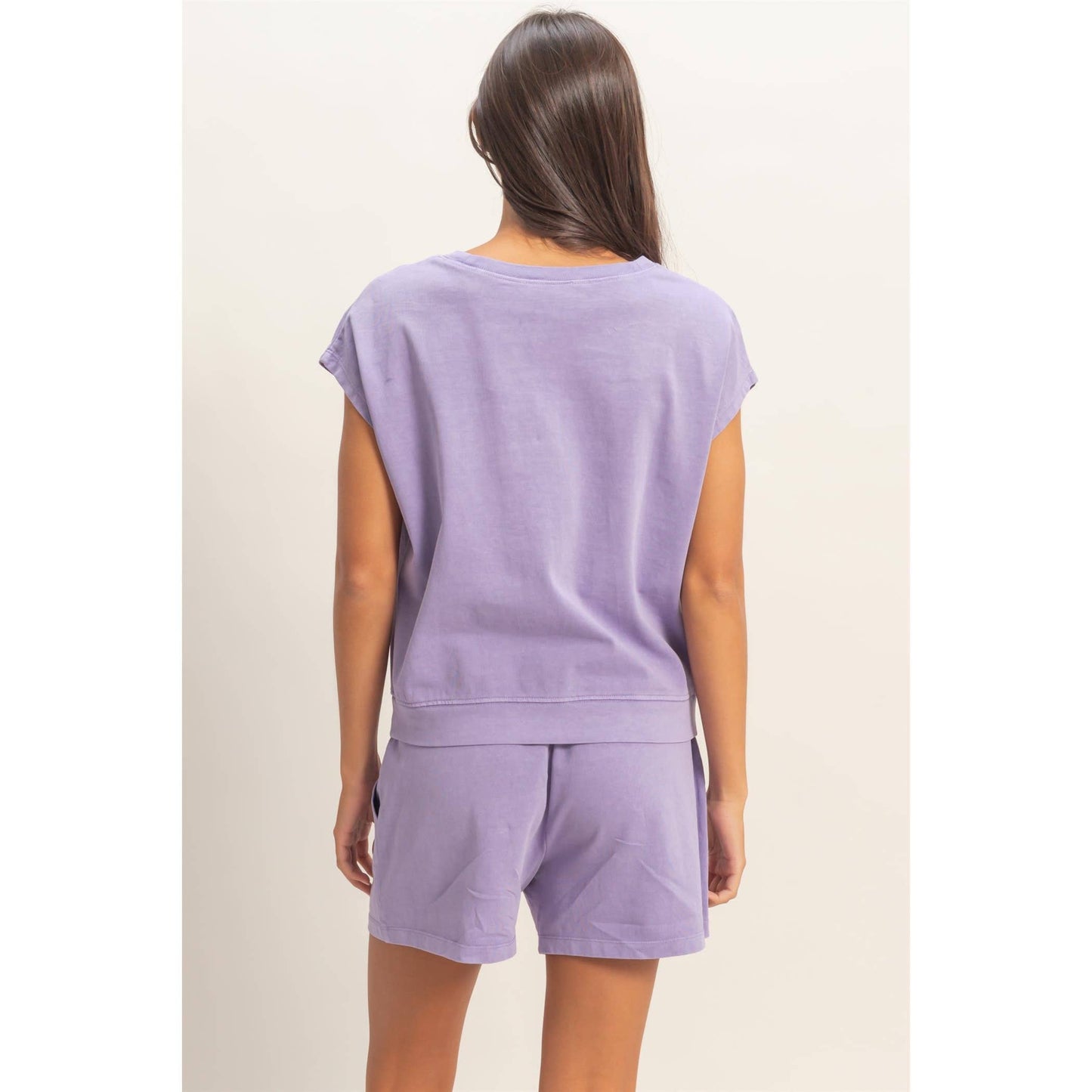 Sleeveless Crew Neck Top and Shorts Set: BLACK / S-M-L(2-2-2)