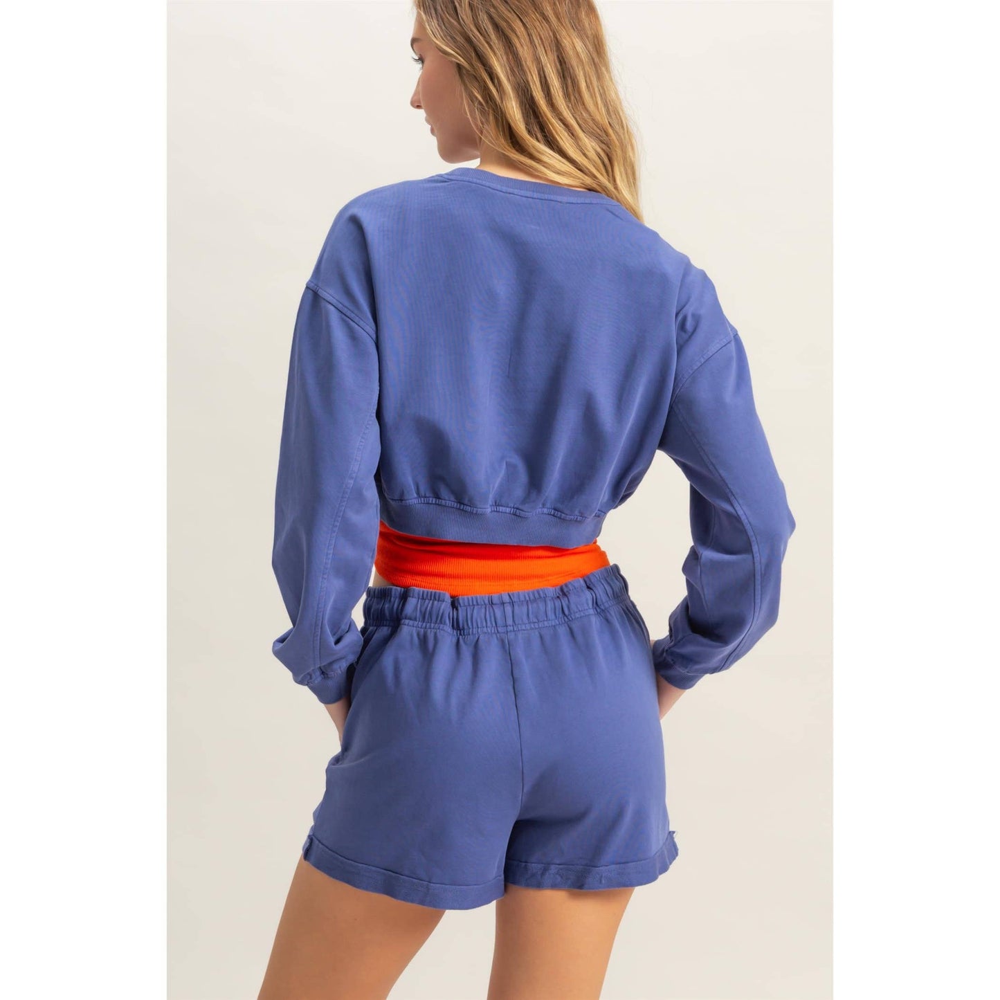 Crew Neck Long Sleeve Crop Sweatshirt: WISTERIA / S-M-L(2-2-2)