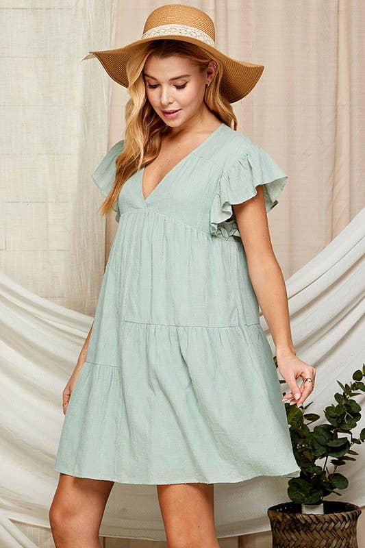 Outdoor Baby Doll Dress with Surplice Neckline 5150IMD : WHITE / S