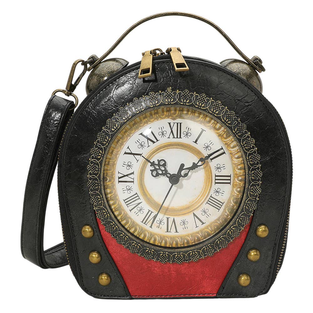 Real Working Vintage Clock Handbag / Crossbody Bag: Black
