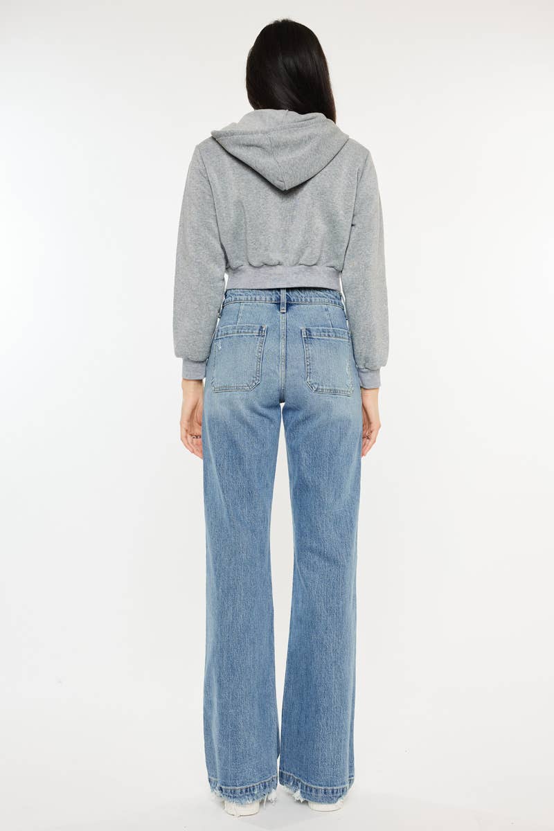 OPEN PACK HIGH RISE WIDE FLARE JEANS-KC2572M: MEDIUM / 9/28