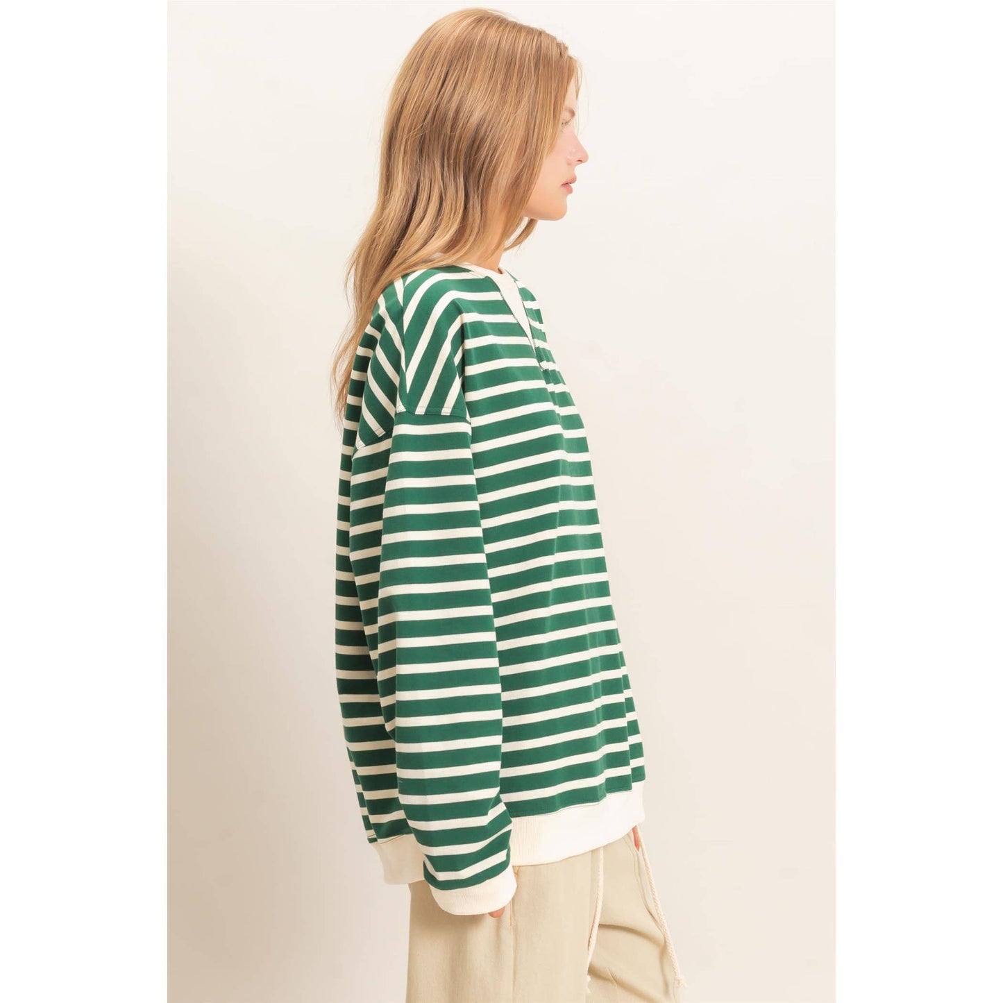 Striped Long Sleeve Pullover: BLACK/CREAM / S-M-L(2-2-2)