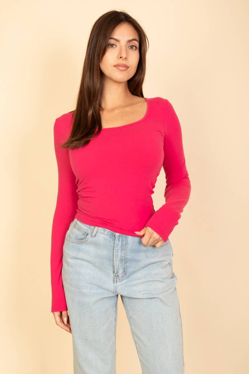Square Neck Long Sleeve Top: BLACK / L