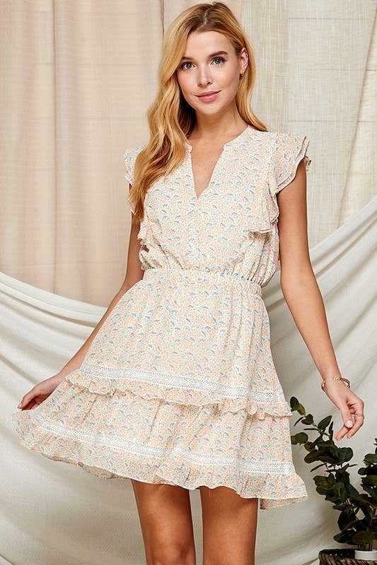 Ruffle & Lace Accented Sleeveless Dress 5162IMD1 : GREEN / L