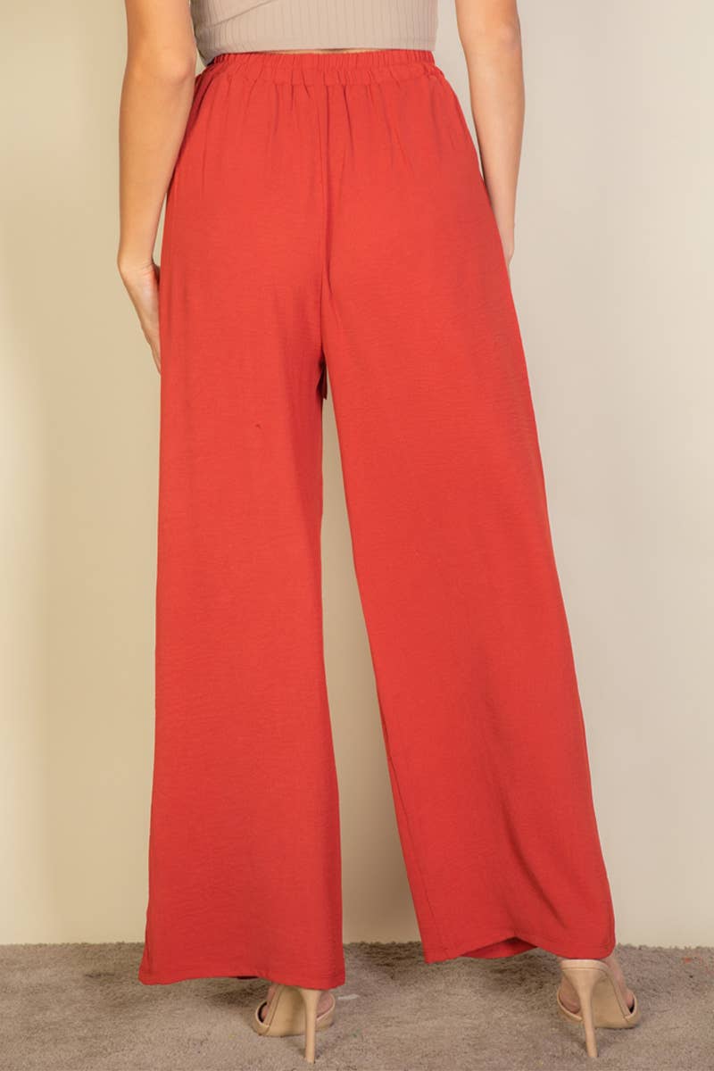 Drawstring waist wide leg minimalist pants: Black / M