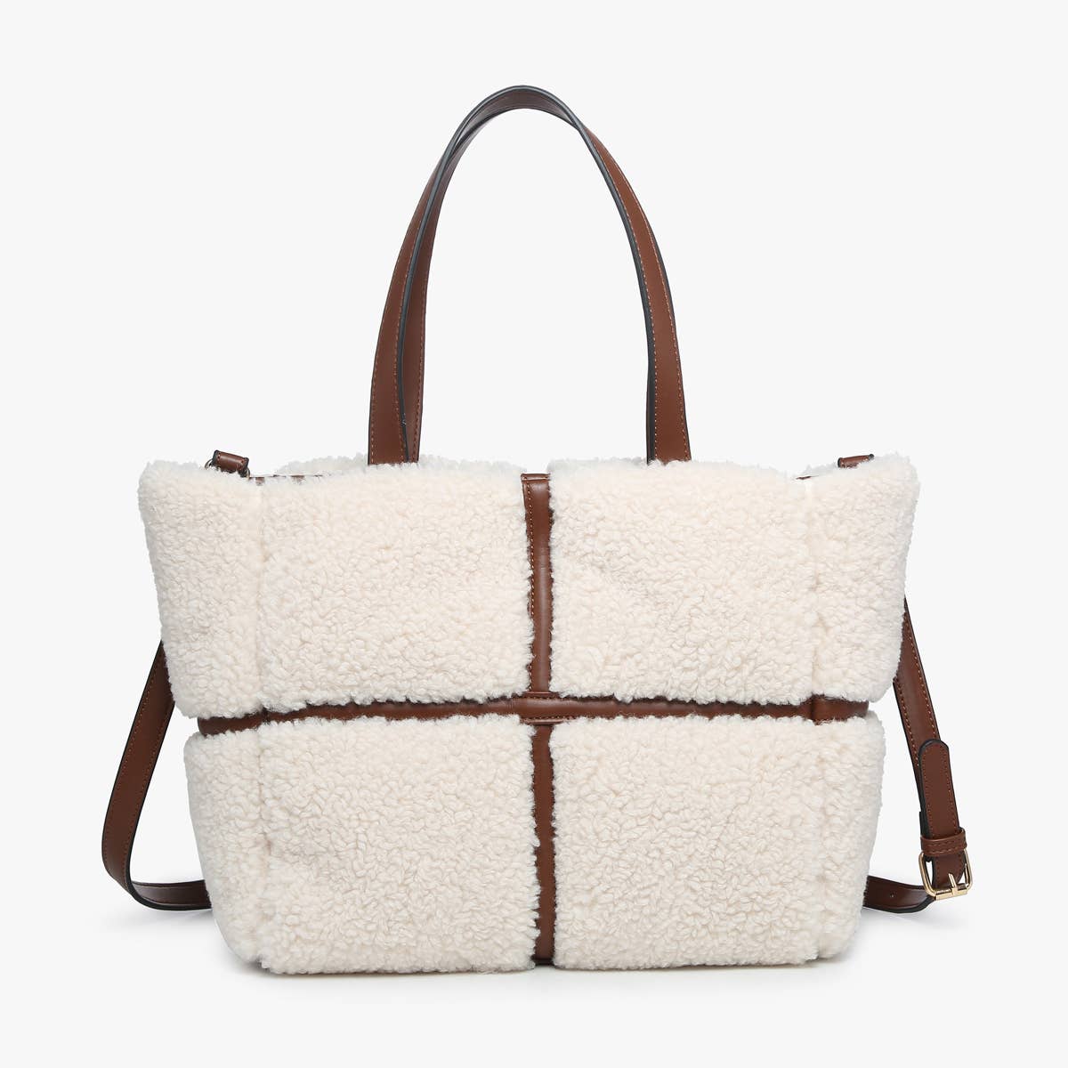 M2396 Marlene Sherpa Contrast Tote w/ Dual Handles: Brown