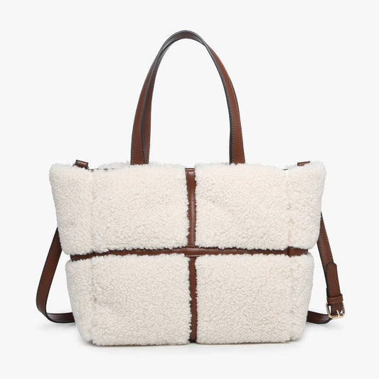 M2396 Marlene Sherpa Contrast Tote w/ Dual Handles: Brown