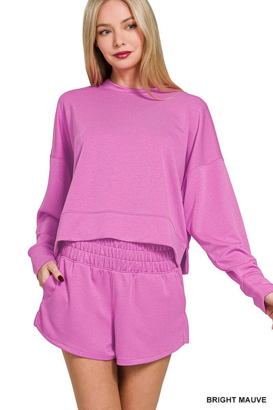 Scuba Long Sleeve Sweatshirts &amp; Shorts Set: BRIGHT MAUVE / 1-1-1 (S-M-L)