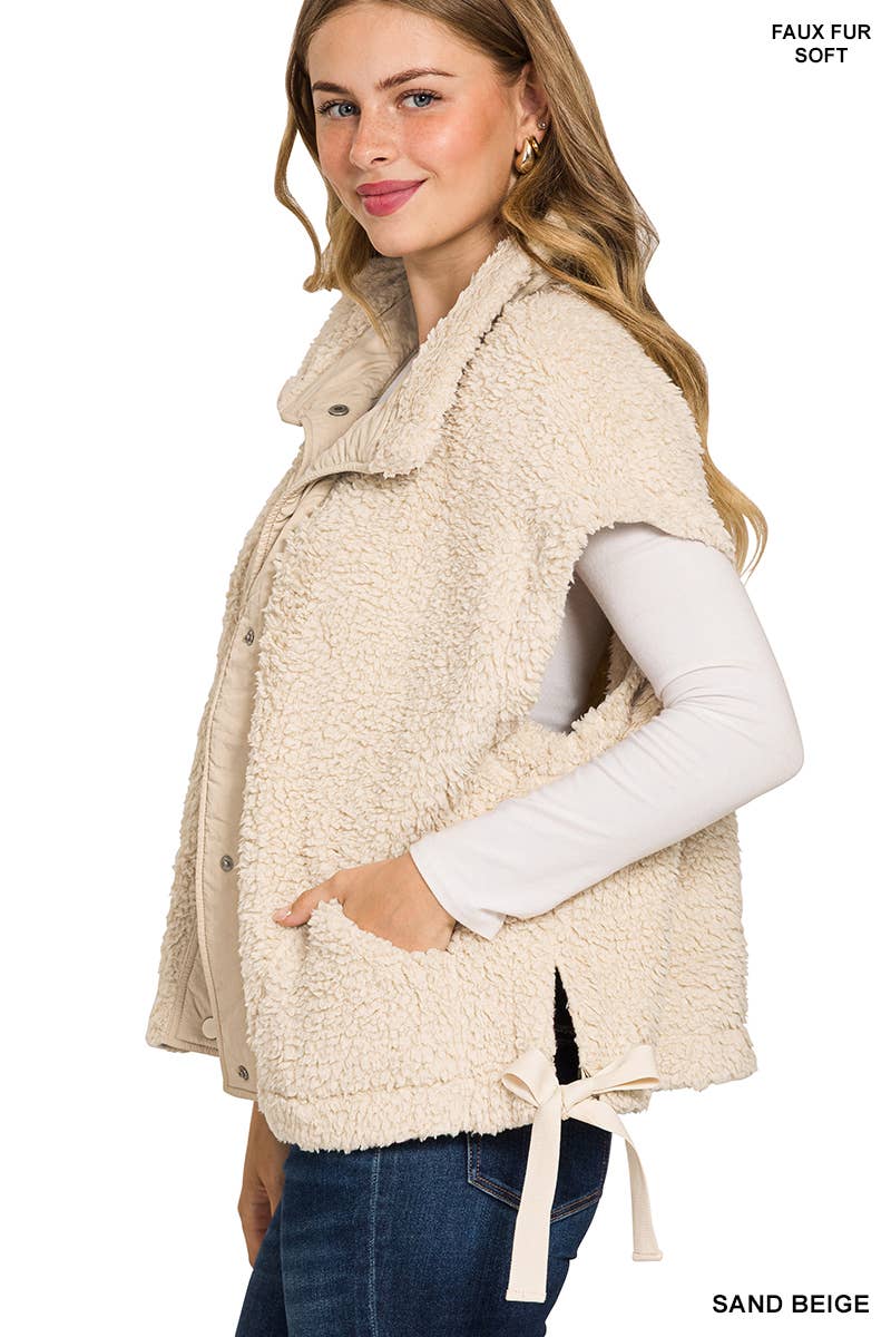 Oversized Faux Fur Vest: BROWN / 3-3(S/M-L/XL)