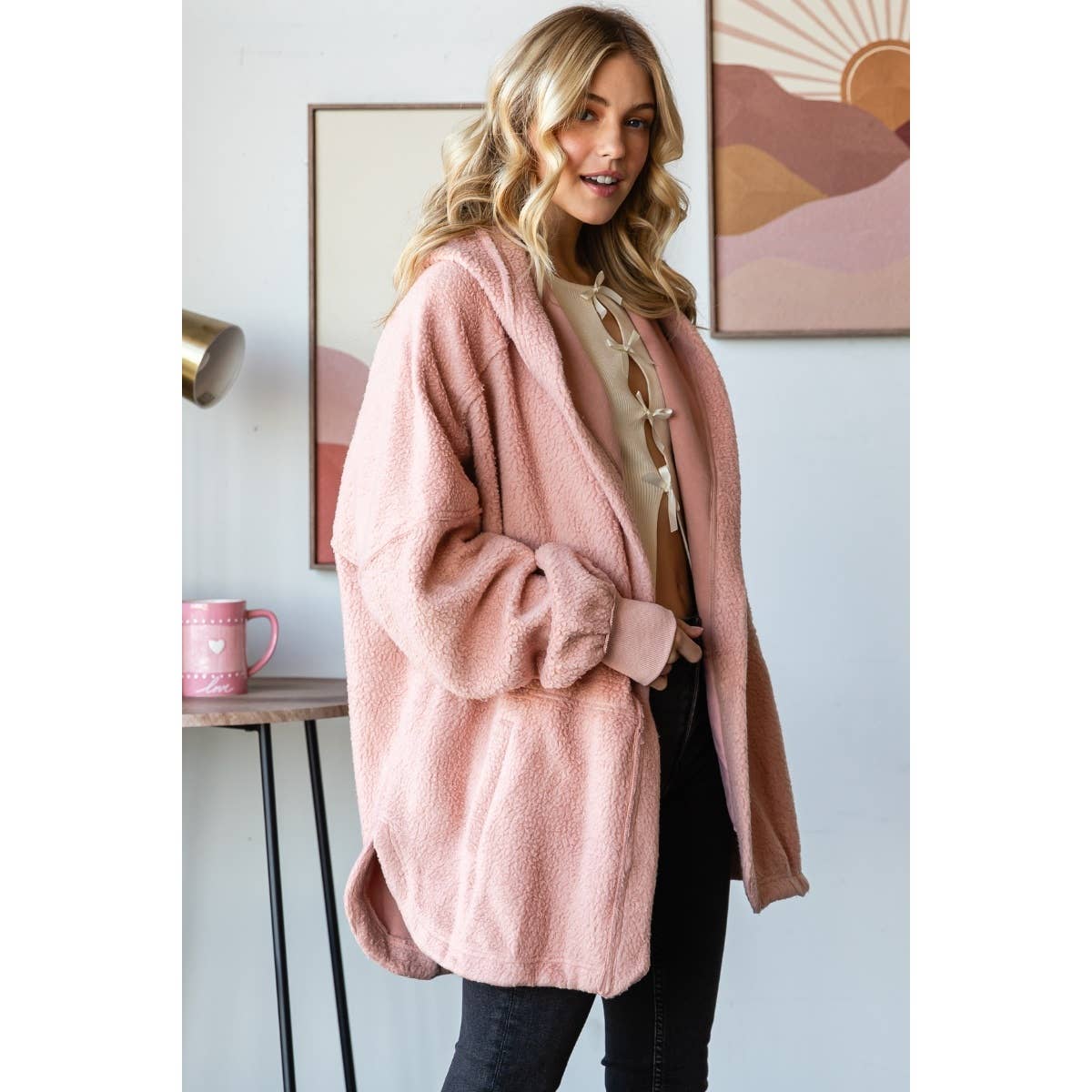 Lightweight Fleece Hooded Jacket: Hot pink / L