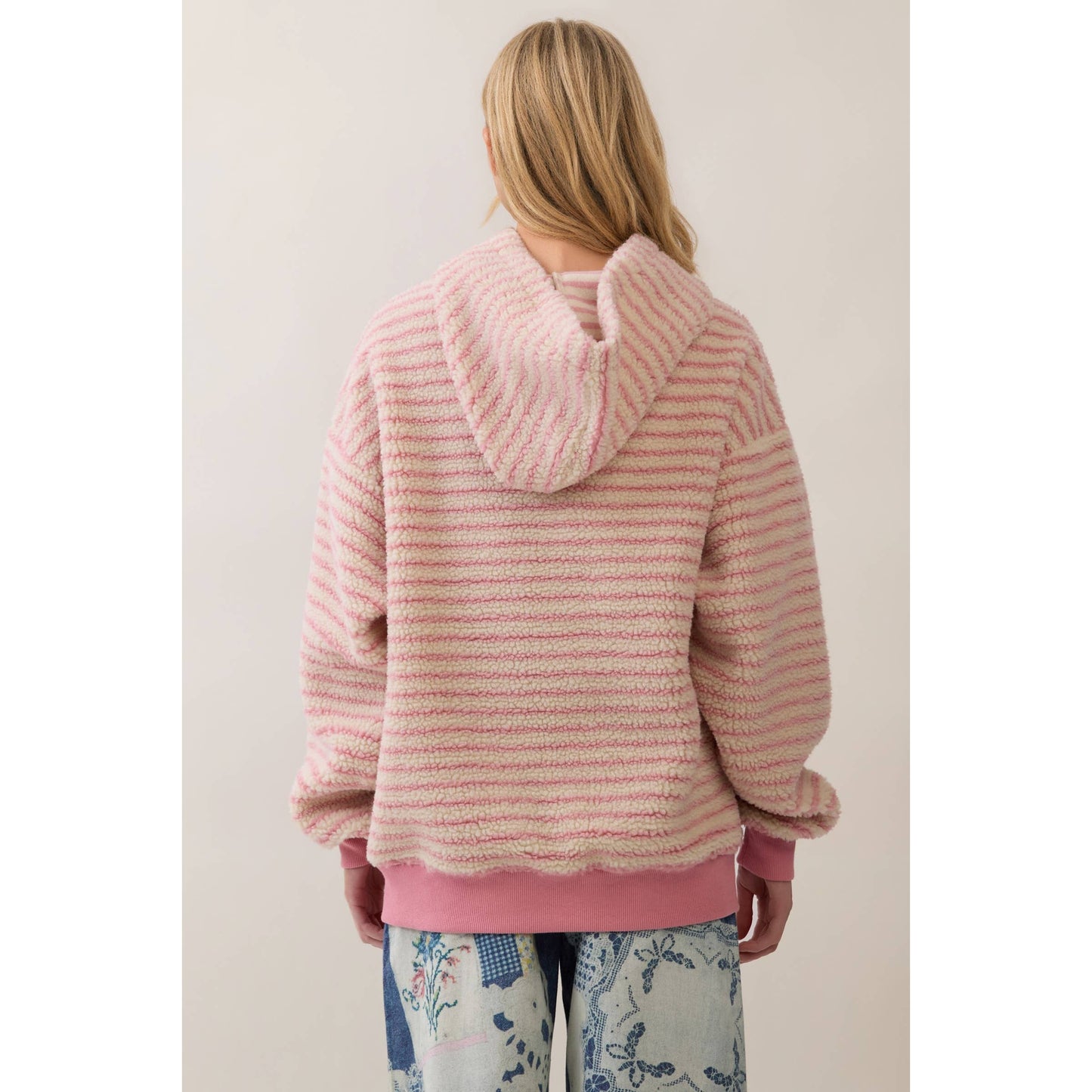 Teddy Striped Contrast Cozy Hoodie: Brown / M