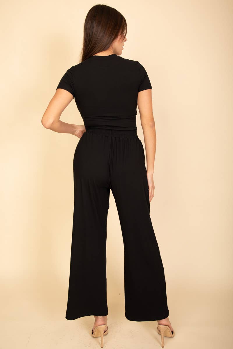Relaxed Fit Top and Wide-Leg Pants Set: Heather Grey / S