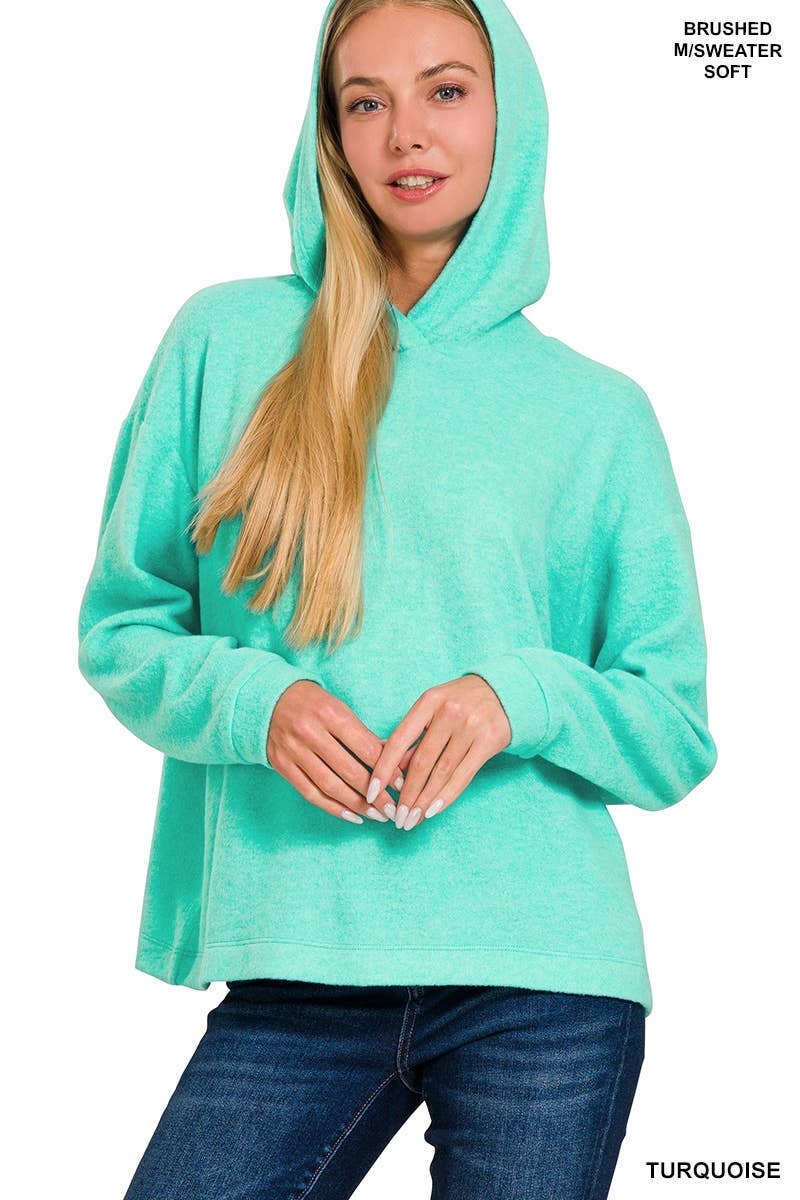 Hooded Brushed Melange Hacci Sweater: DK RED / 3-3 (S/M-L/XL)