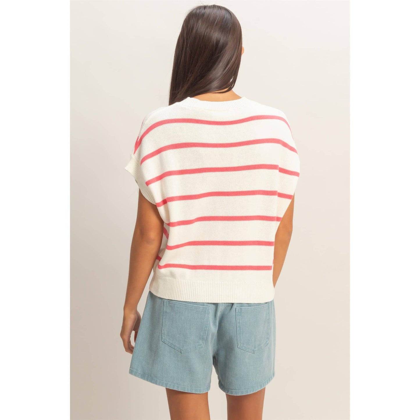 Striped Crew Neck Knit Top: BLUE / S-M-L(2-2-2)