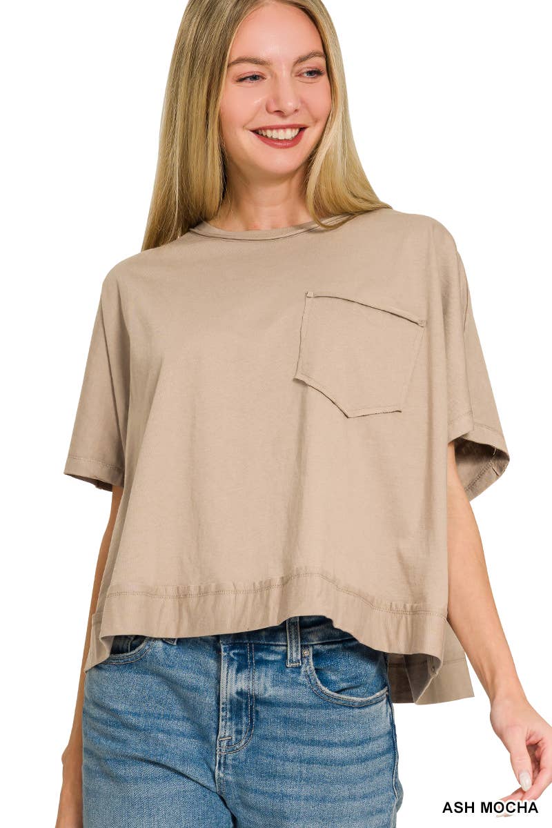 Exposed Seam Boxy Top - Zenana: SAND BEIGE-196703 / L/XL
