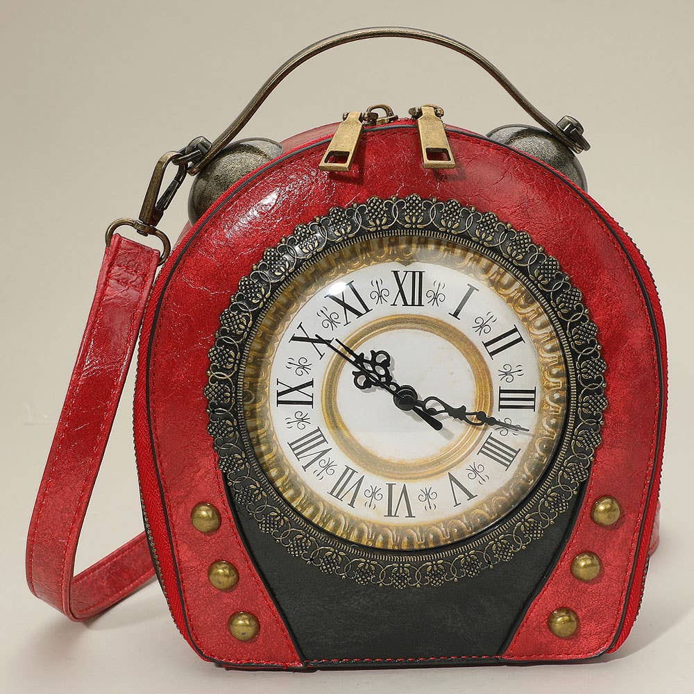 Real Working Vintage Clock Handbag / Crossbody Bag: Brown