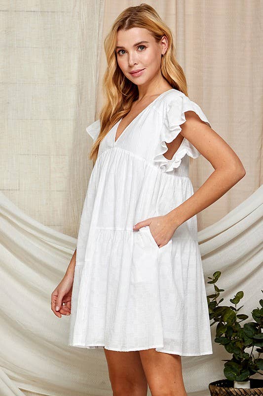 Outdoor Baby Doll Dress with Surplice Neckline 5150IMD : WHITE / S