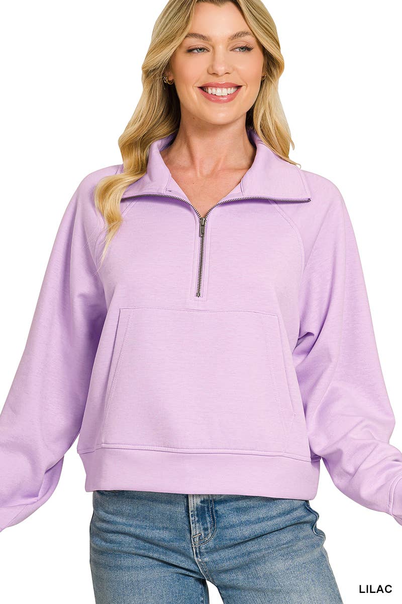 Scuba Half Zip Pullover With Kangaroo Pocket Zenana: H GREY-190578 / L