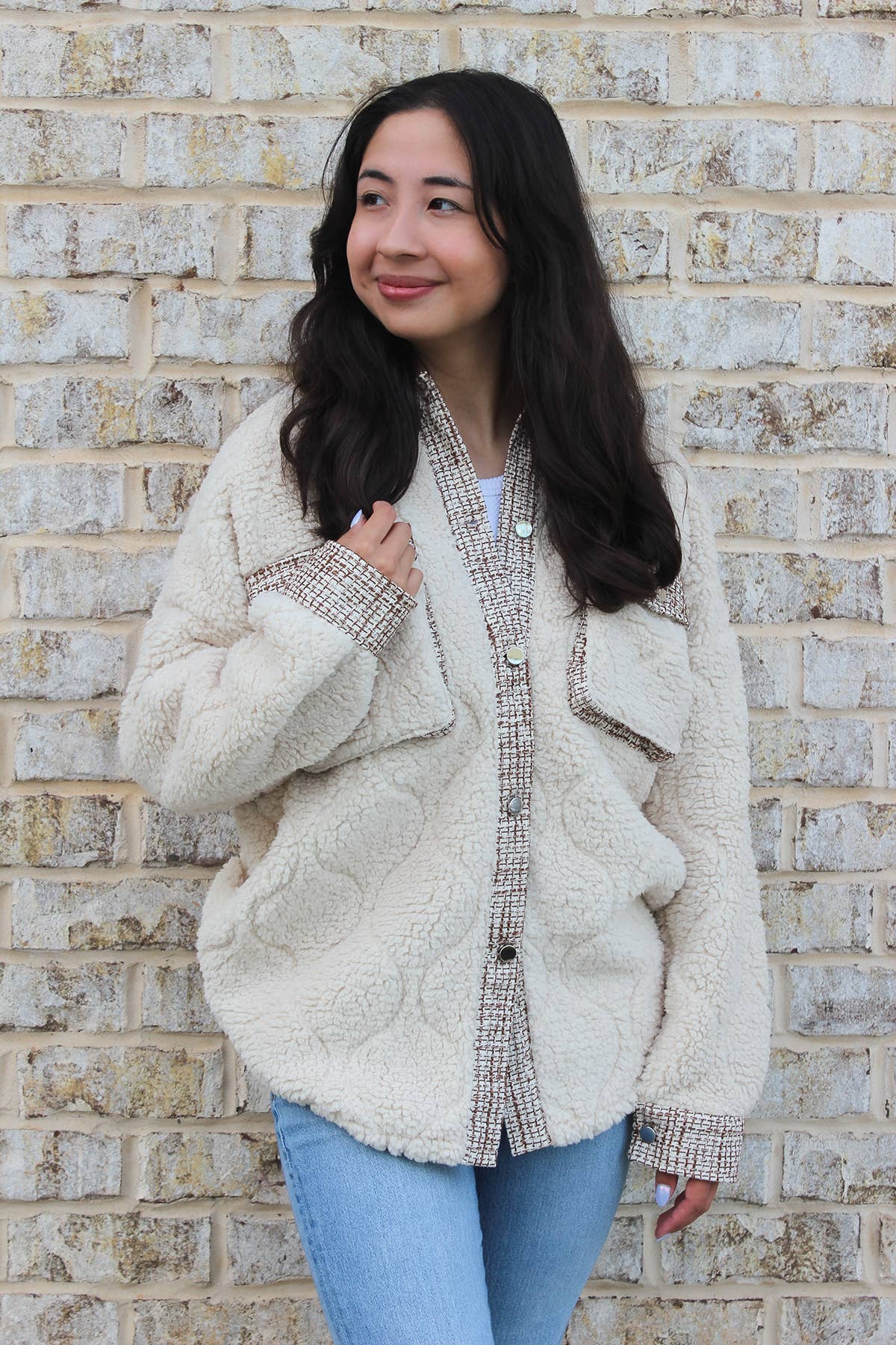 SKT2391 Myrtle Sherpa/Tweed Shacket: Pink / S/M