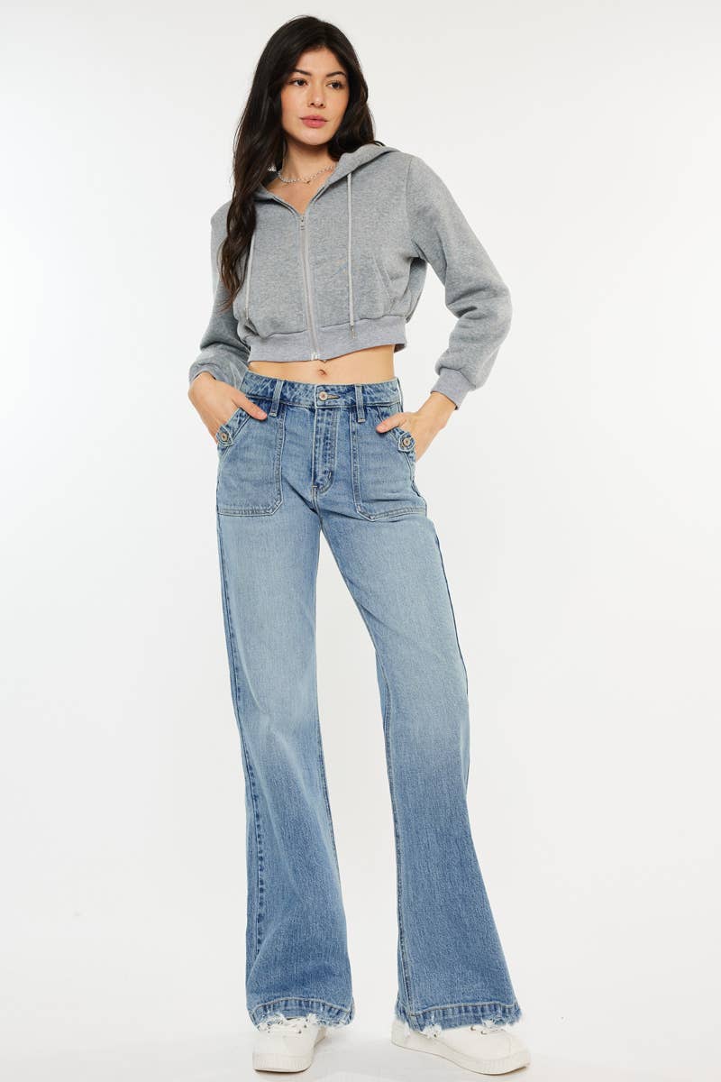 OPEN PACK HIGH RISE WIDE FLARE JEANS-KC2572M: MEDIUM / 15/31