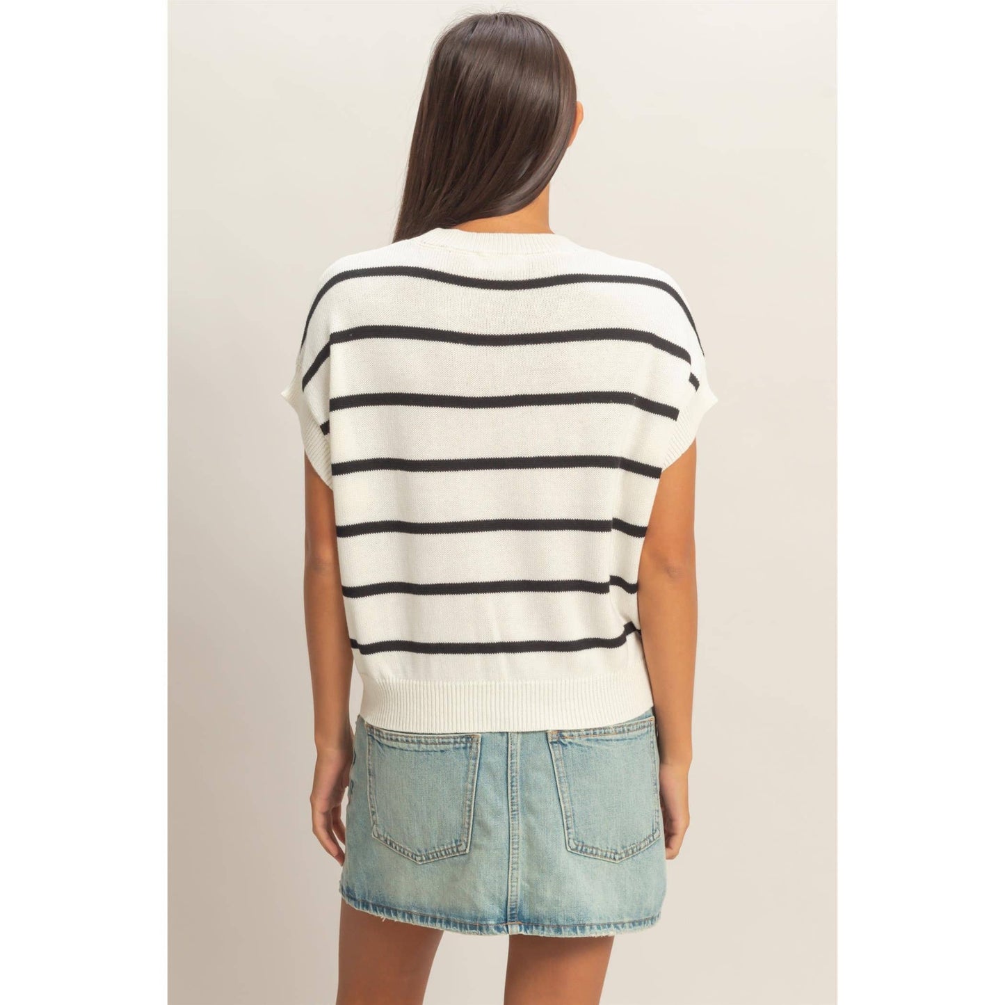 Striped Crew Neck Knit Top: BLUE / S-M-L(2-2-2)
