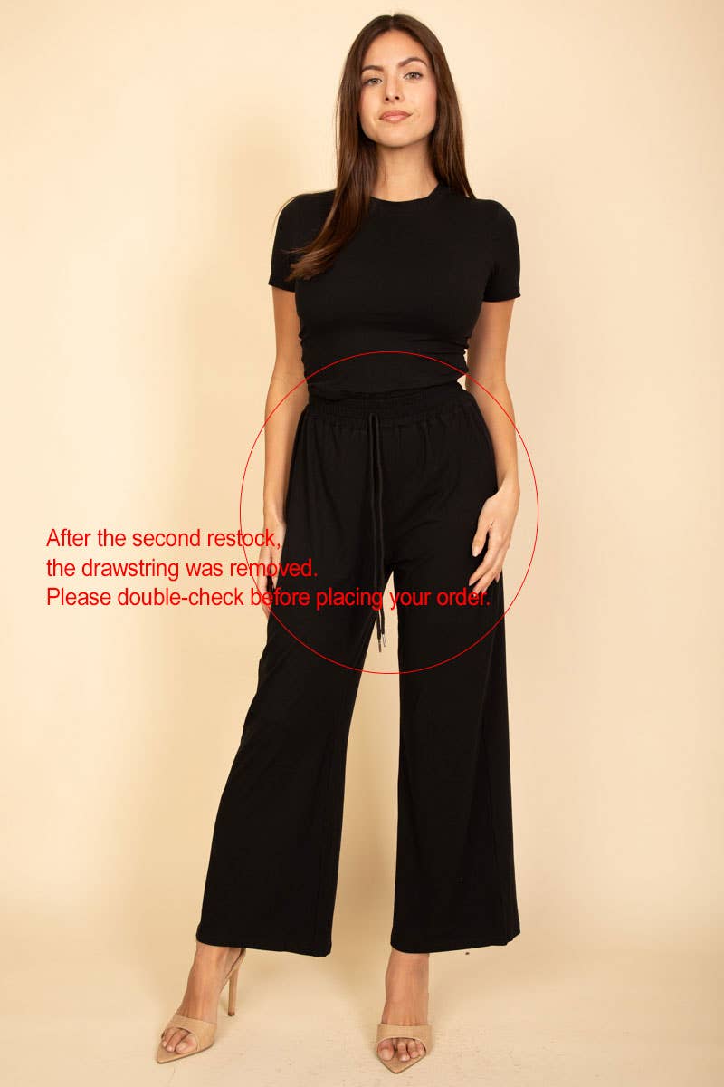 Relaxed Fit Top and Wide-Leg Pants Set: Heather Grey / L