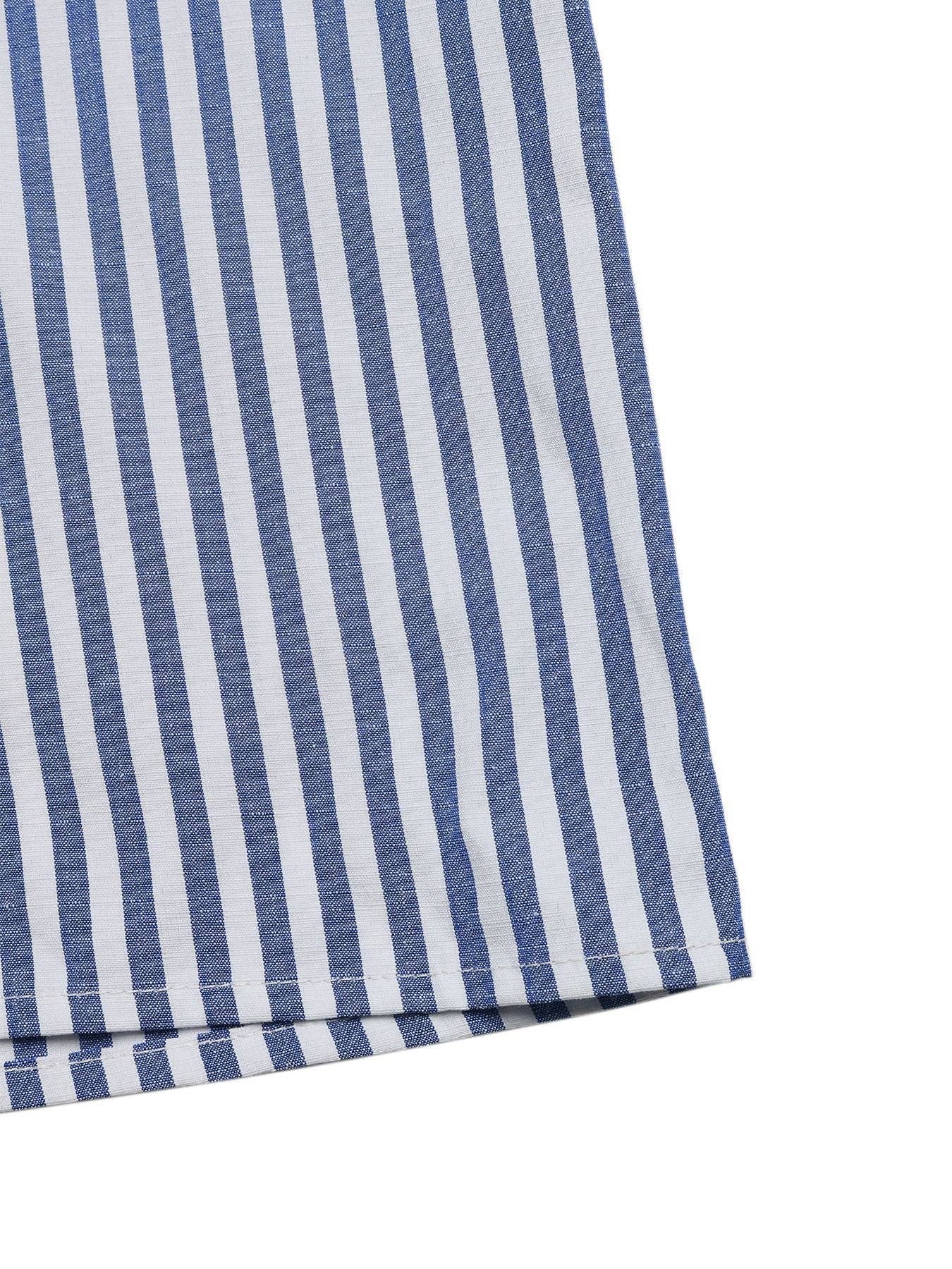 Striped Cutout Wide Leg Jumpsuit V Neck Summer Outfit: Blue / 50% Cotton + 50% Polyester / S