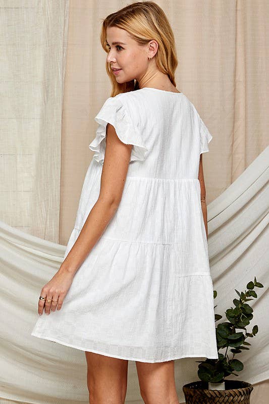 Outdoor Baby Doll Dress with Surplice Neckline 5150IMD : WHITE / M