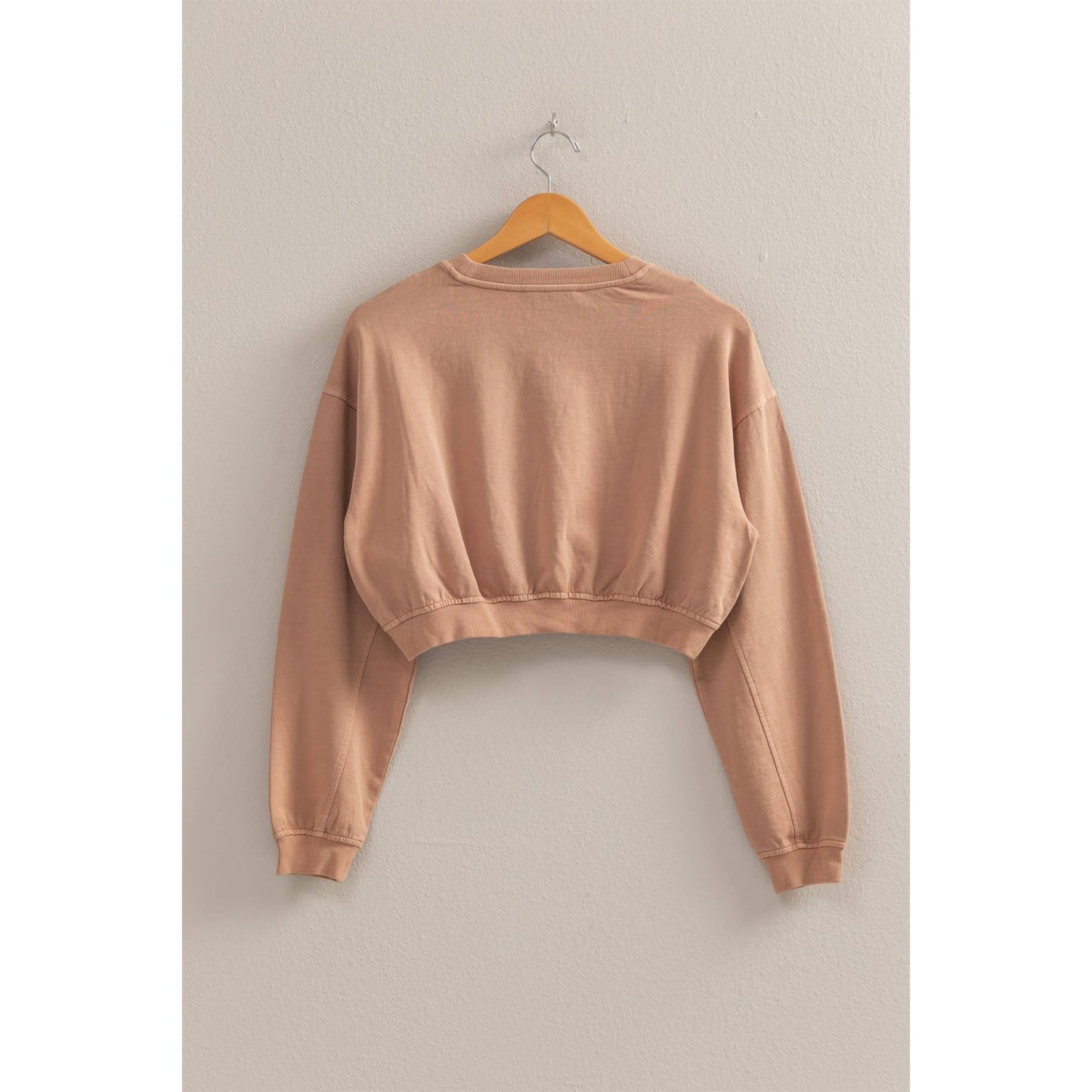 Crew Neck Long Sleeve Crop Sweatshirt: TURQUOISE / S-M-L(2-2-2)