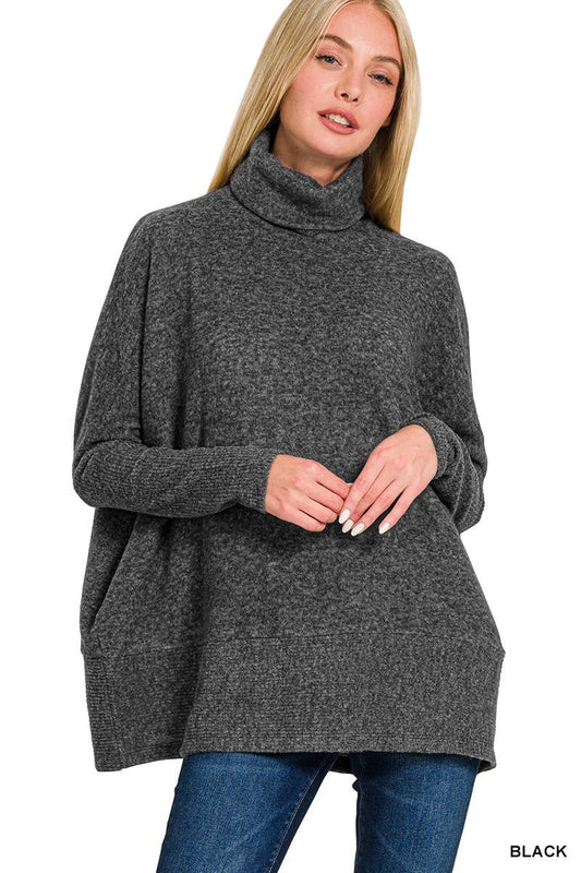 Brushed Melange Hacci Turtleneck Sweater: BLACK / 3-3 (S/M-L/XL)